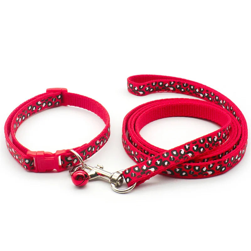 Collier et laisse motif léopard rouge