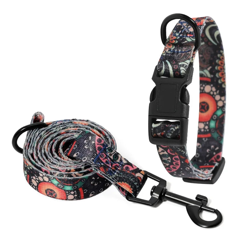 collier et laisse imprime multi couleur fonce