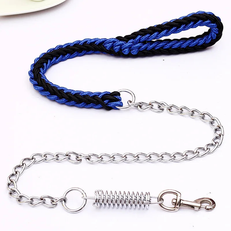 laisse chaine ressort corde tressee bleu et noir