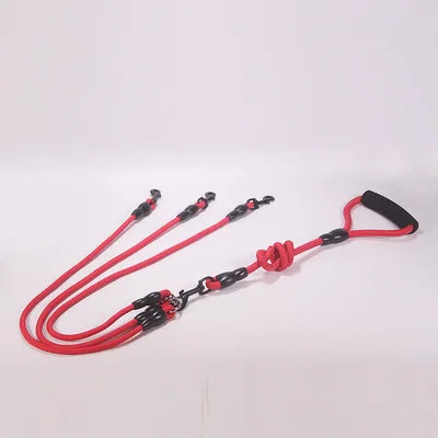 laisse corde 3 chiens rouge
