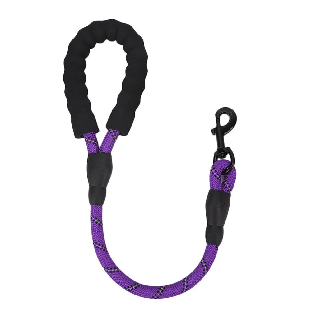 laisse corde courte poignée mousse violet.
