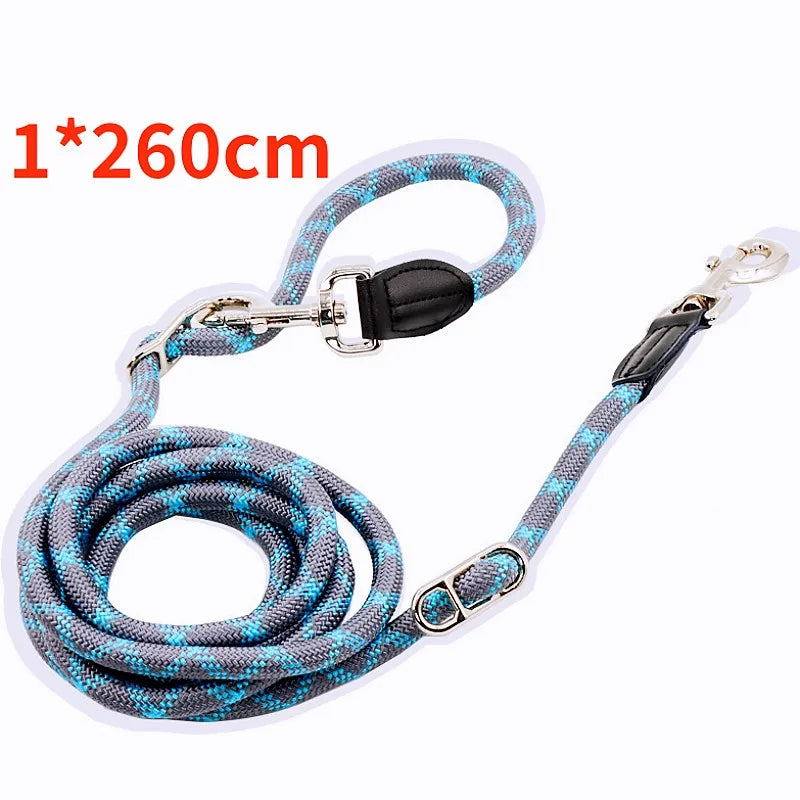 laisse corde mains libres reflechissante gris et bleu