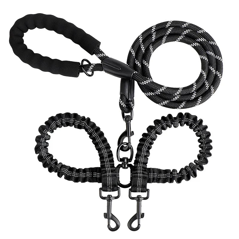 laisse corde poignee mousse double elastique noir