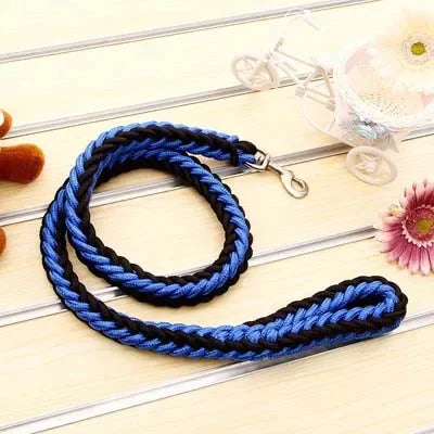 laisse corde tressee nylon couleur bleu et noir