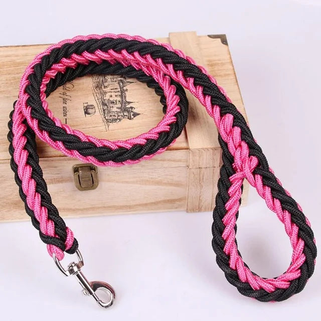 laisse corde tressee nylon rose et noir