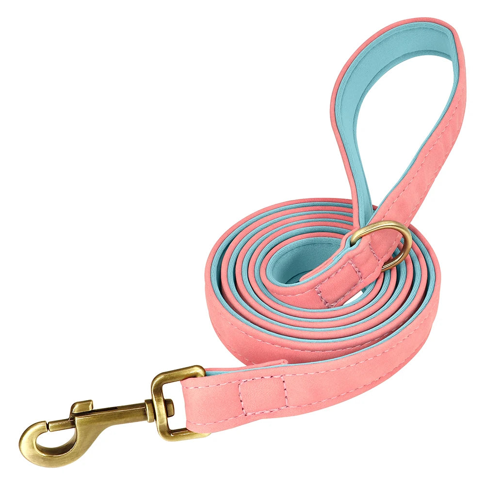 laisse en cuir elegant rose bleu ciel