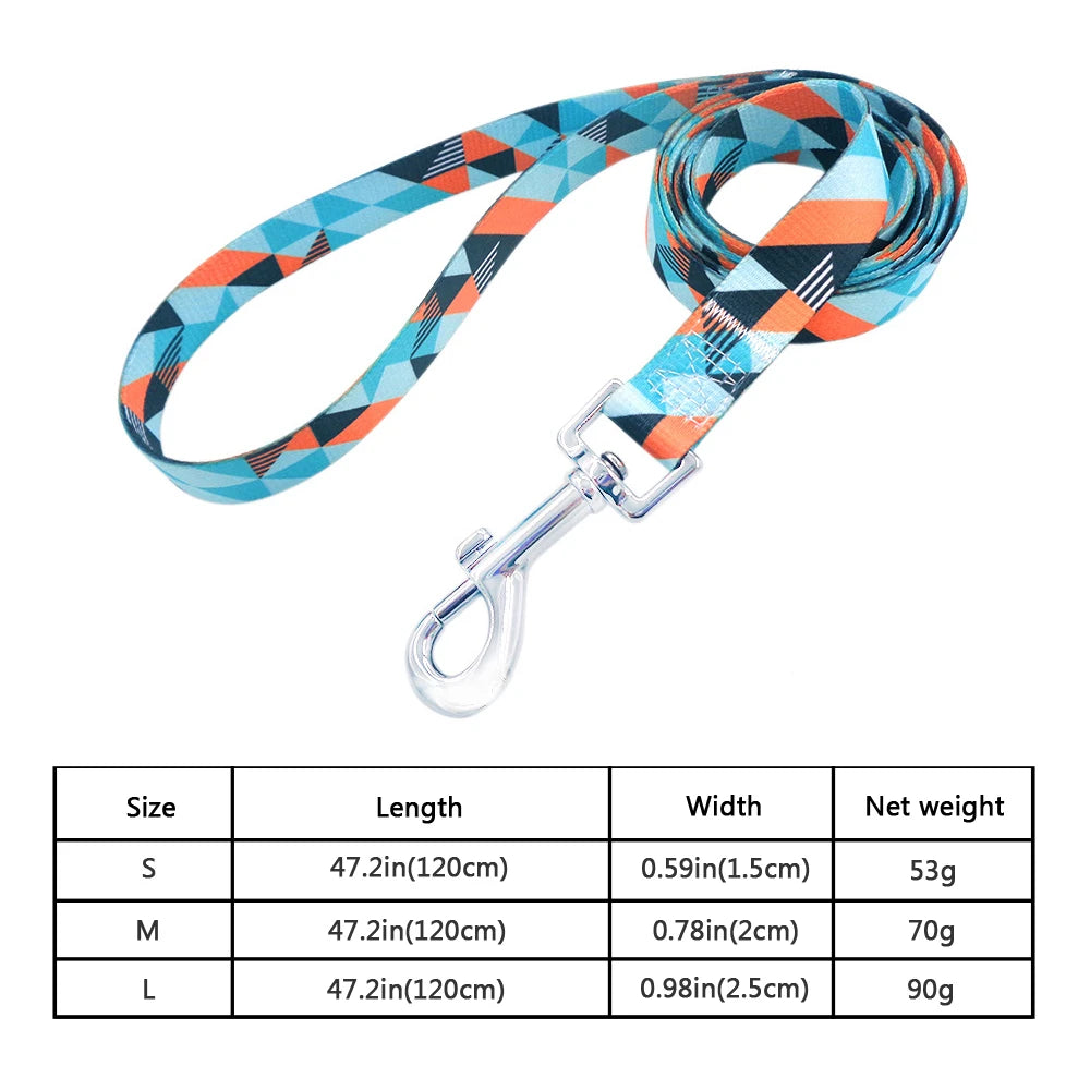 laisse en nylon a motif orange bleu