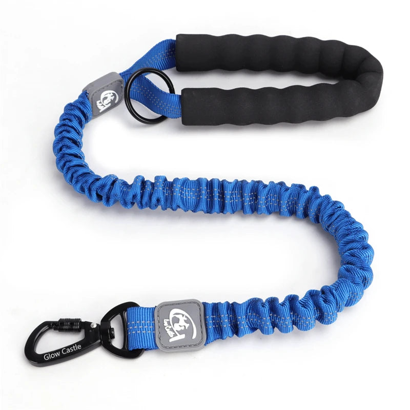 laisse nylon courte elastique poignee mousse bleu