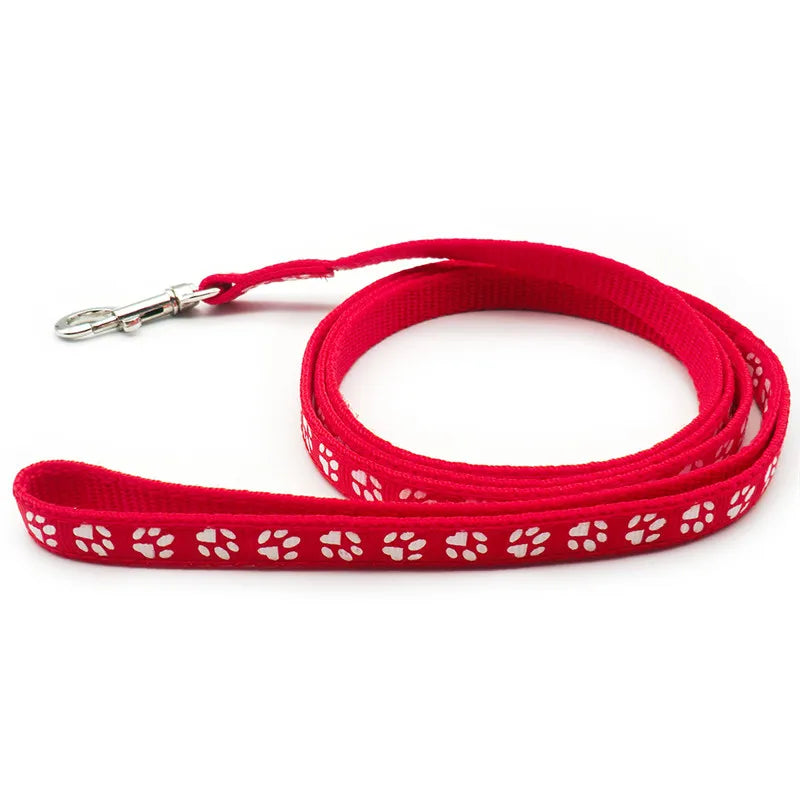 laisse nylon dessin pattes rouge