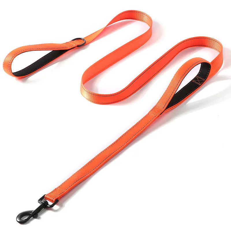 laisse nylon double poignee dressage orange