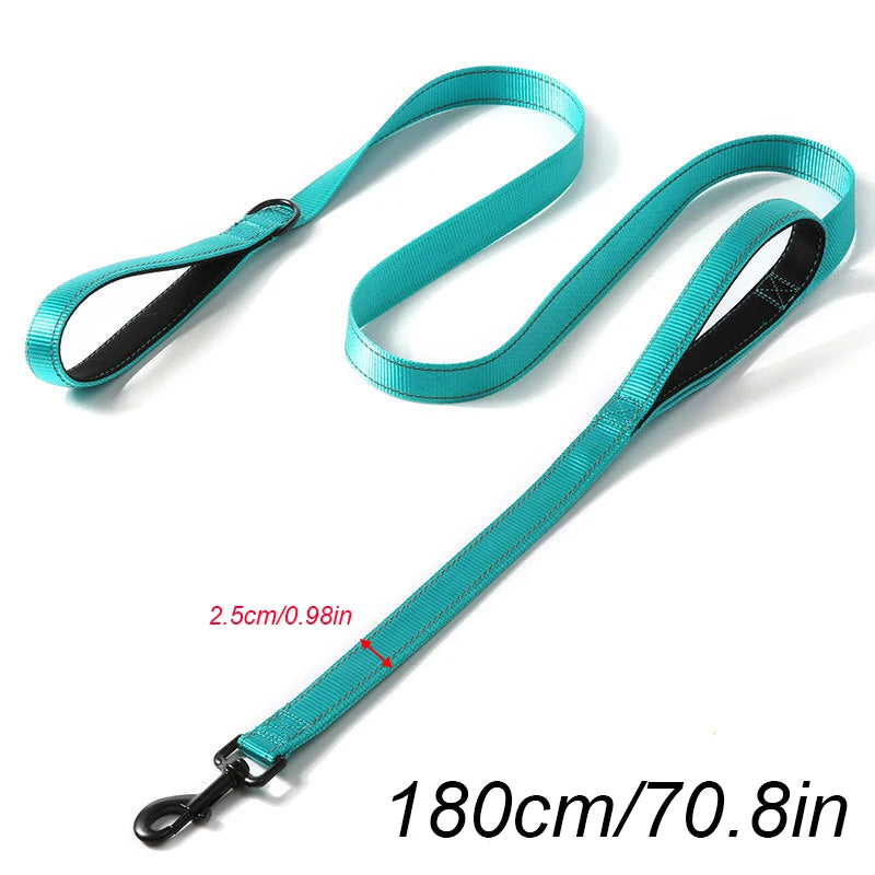 laisse nylon entrainement double poignee turquoise et noir