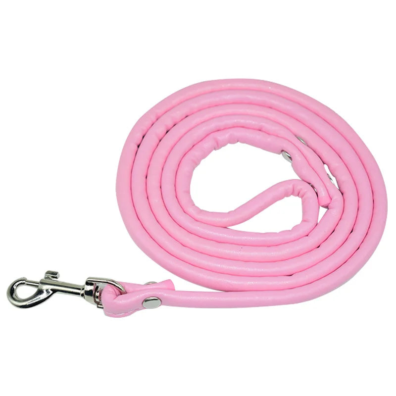 petite laisse en cuir 1,20m rose
