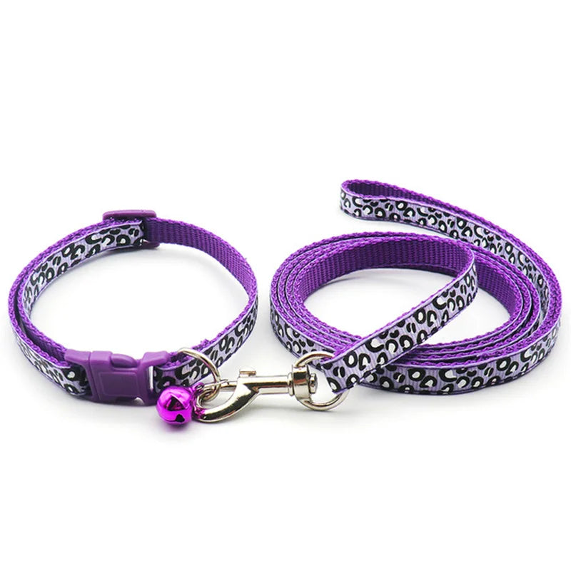 Collier et laisse motif léopard violet