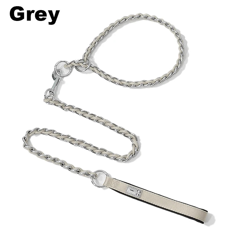 Collier lasso et laisse chaine gris