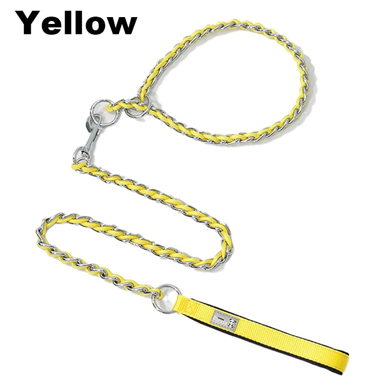 Collier lasso et laisse chaine jaune