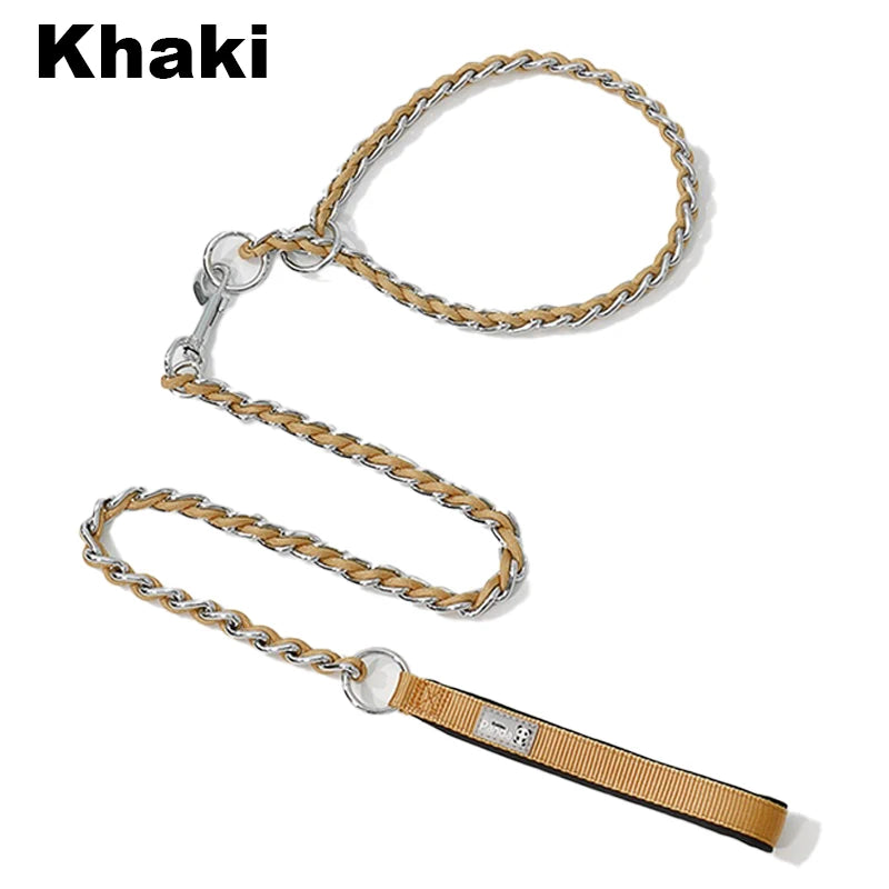 Collier lasso et laisse chaine kaki