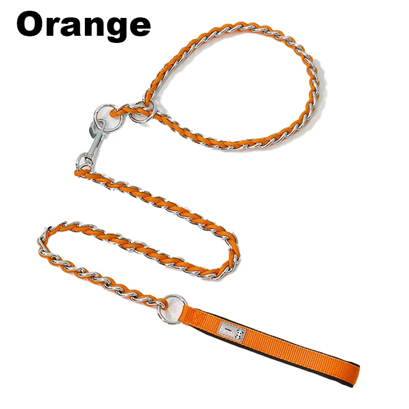 Collier lasso et laisse chaine orange