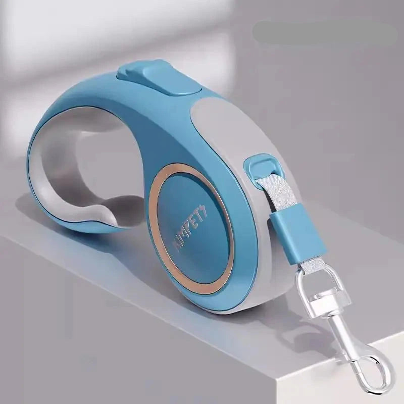 Laisse nylon enrouleur design bleu et gris