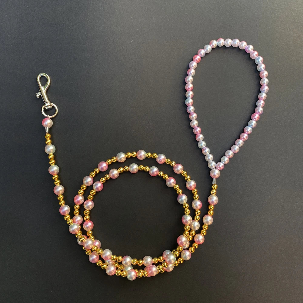 Laisse perle rose et jaune