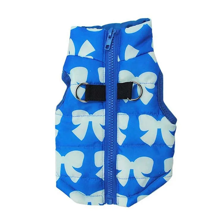 Manteau pour chiens hiver motifs bleu noeud blanc