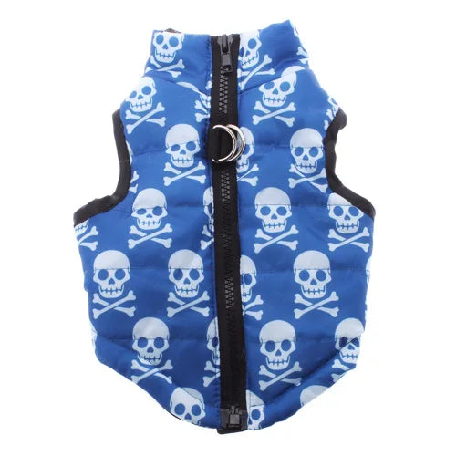 Manteau pour chiens hiver motifs bleu tete de mort