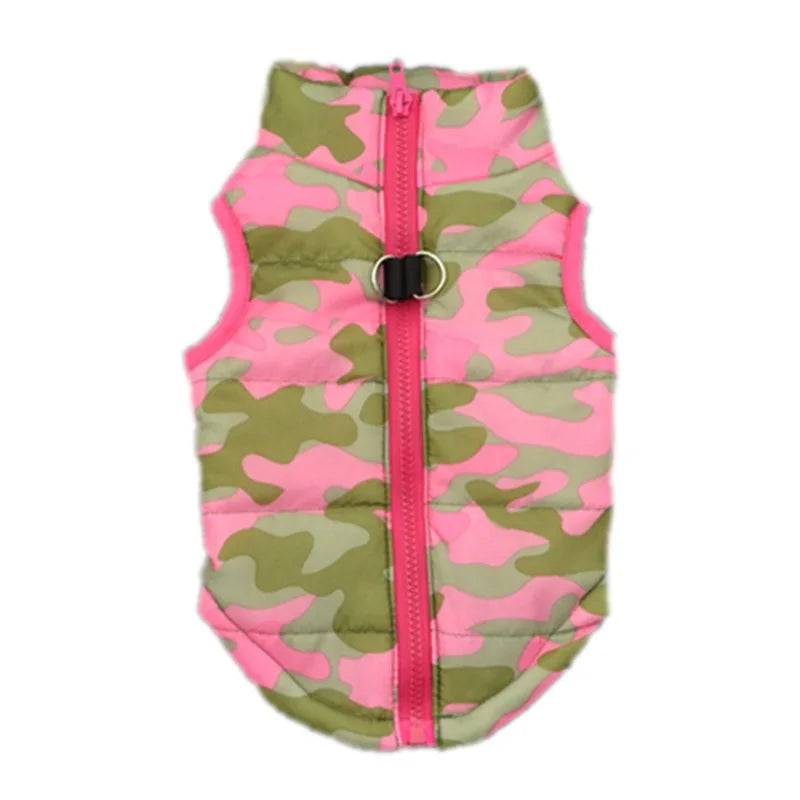 Manteau pour chiens hiver motifs camouflage vert et rose