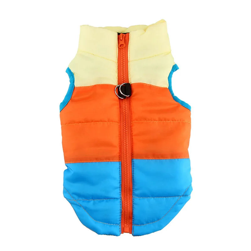 Manteau pour chiens hiver motifs jaune orange et bleu