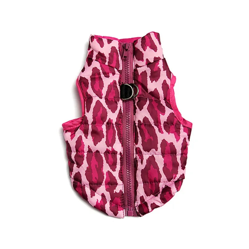 Manteau pour chiens hiver motifs leopard rouge