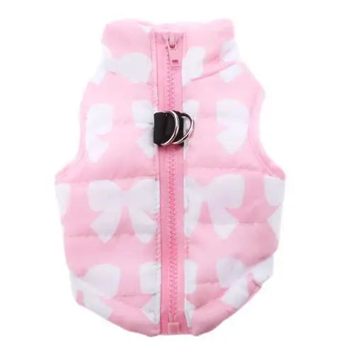 Manteau pour chiens hiver motifs rose noeud blanc