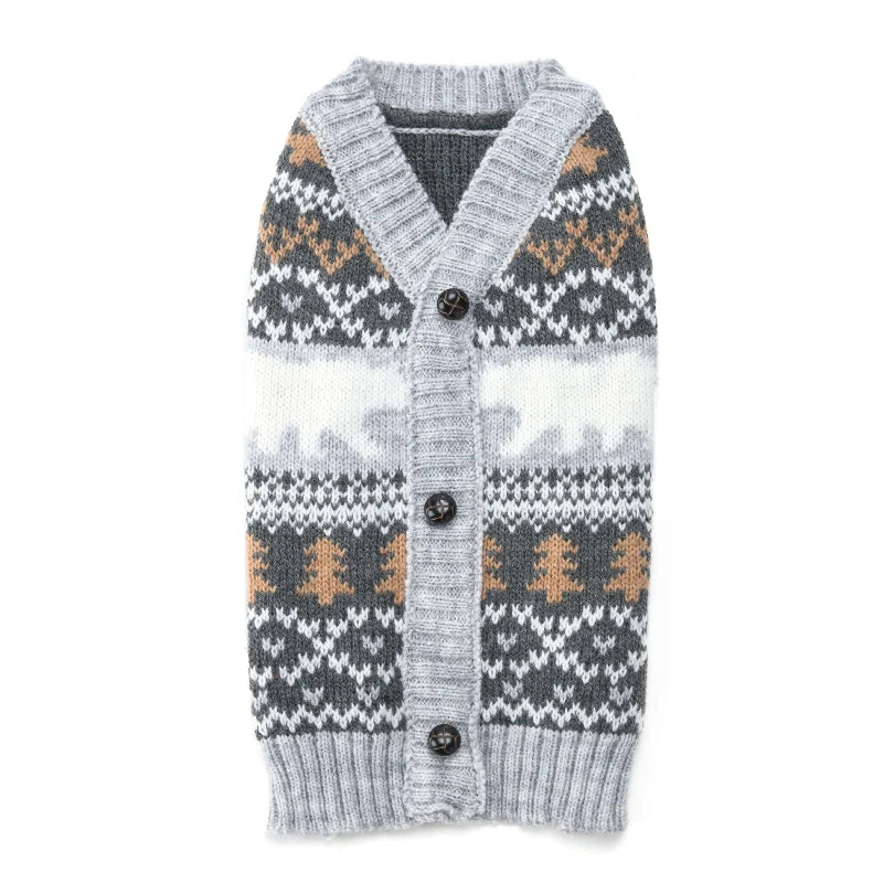 Pull de Noël avec boutons gris pour chien 