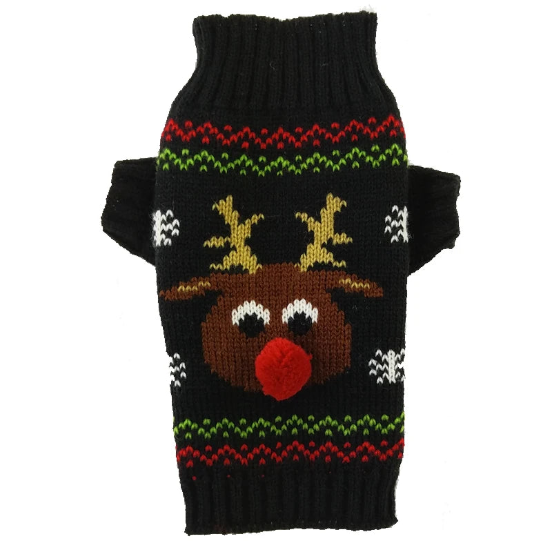 Pull de Noël pour chien cerf pompom noir