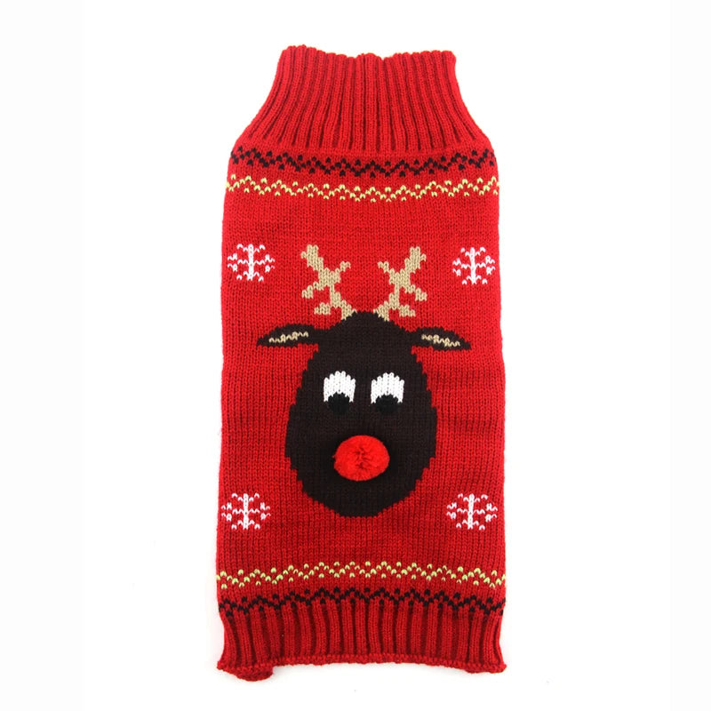 Pull de Noël pour chien cerf pompom rouge