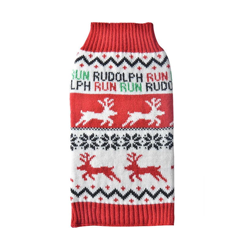 Pull de Noël pour chien cerfs rouge et blanc