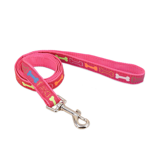 laisse nylon motif os rouge
