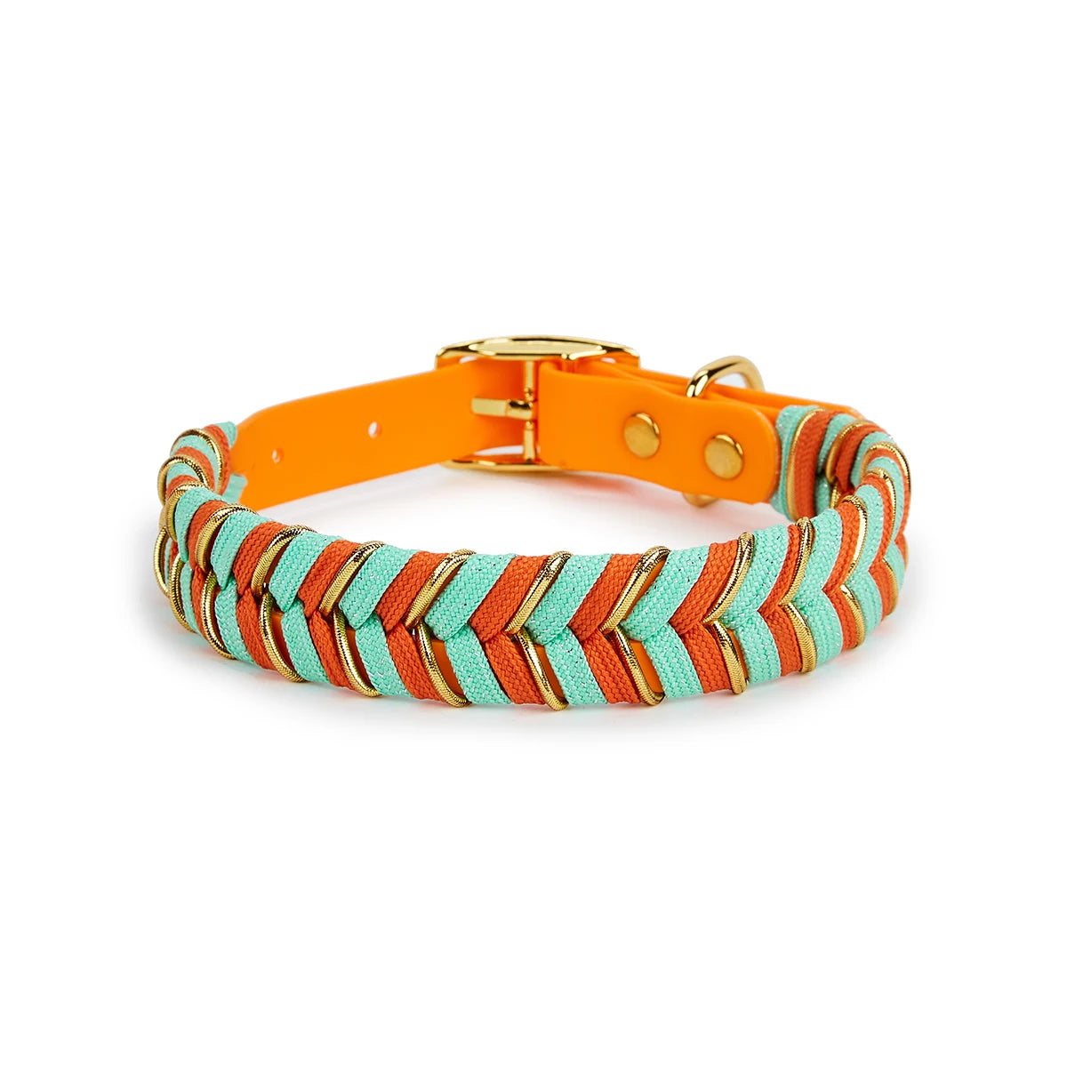 collier couleur motif fleche nylon PVC orange et vert