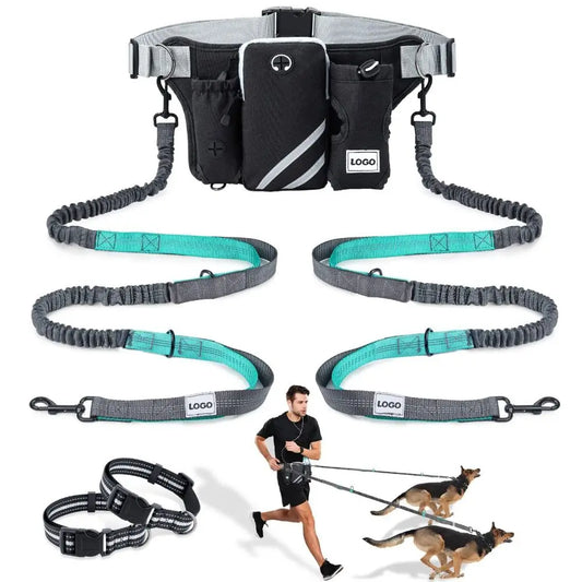 collier et laisse elastique pour courrir vec pochette
