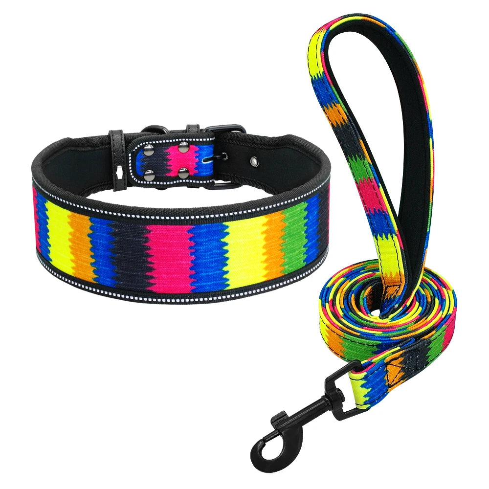 collier et laisse nylon motif imprimé bandes