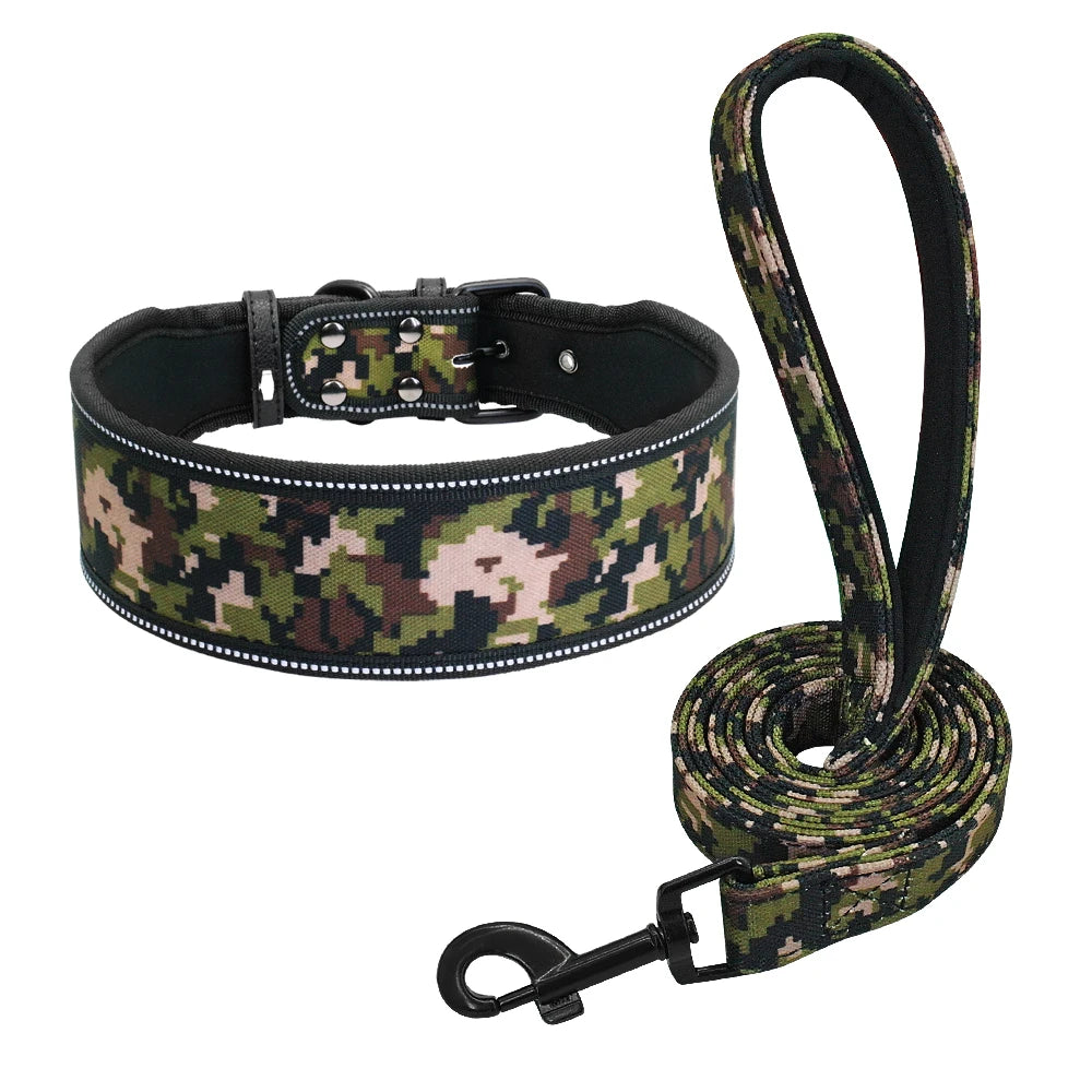 collier et laisse nylon motif imprimé camouflage