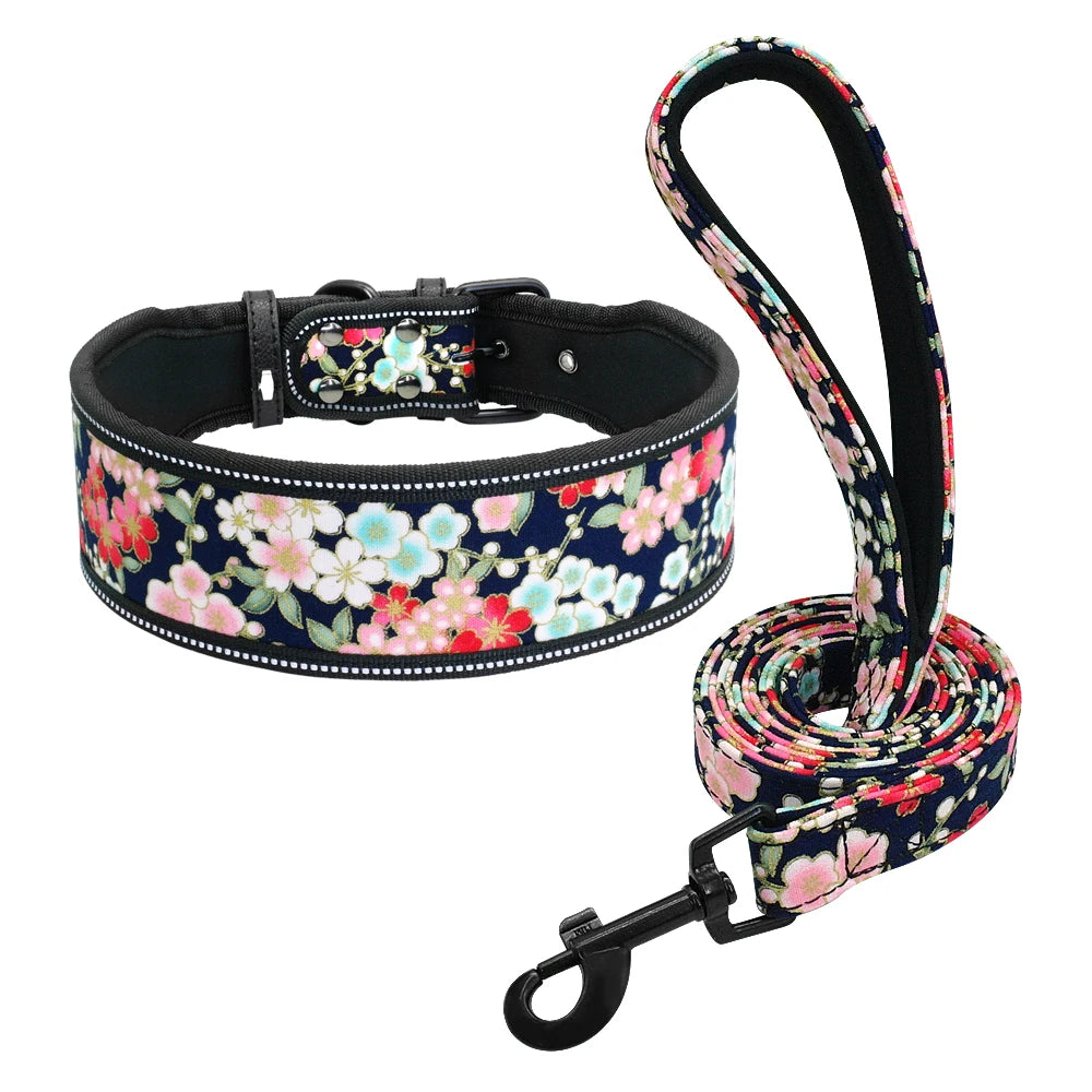 collier et laisse nylon motif imprimé fleurs
