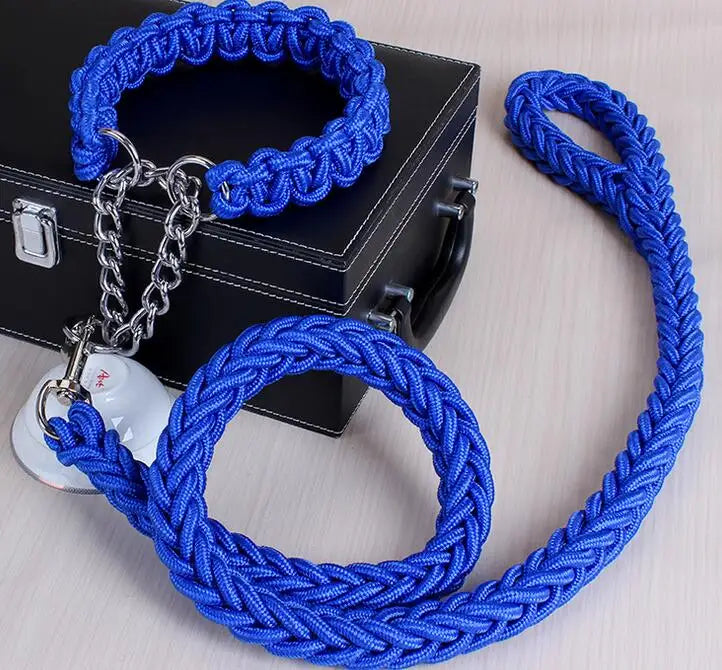 collier lasso et grosse laisse tressee bleu roi