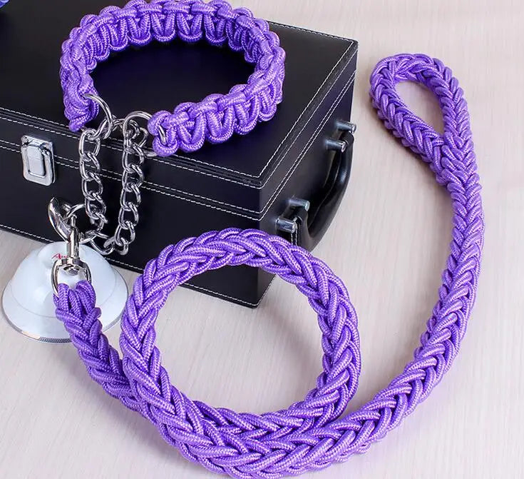 collier lasso et grosse laisse tressee violet