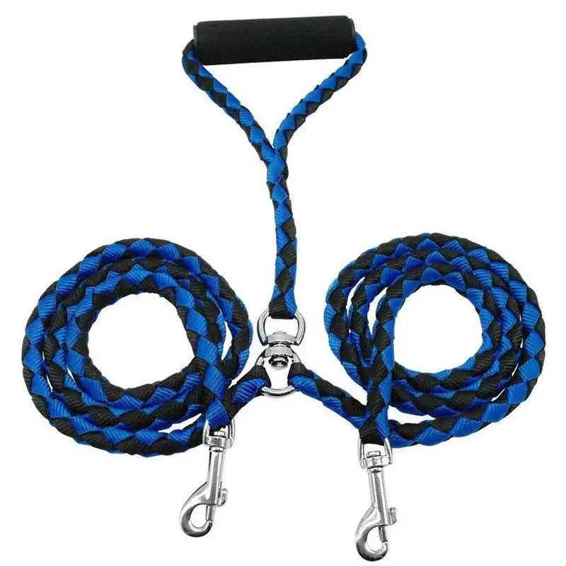 double laisse corde poignee en mousse bleu