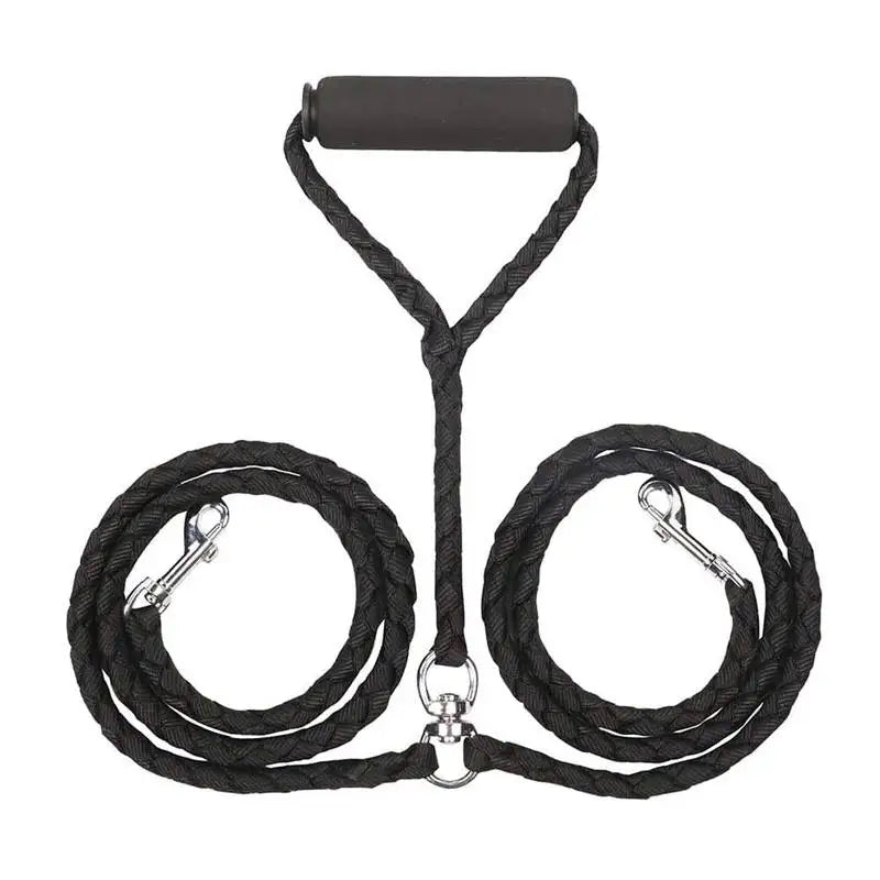 double laisse corde poignee en mousse noir
