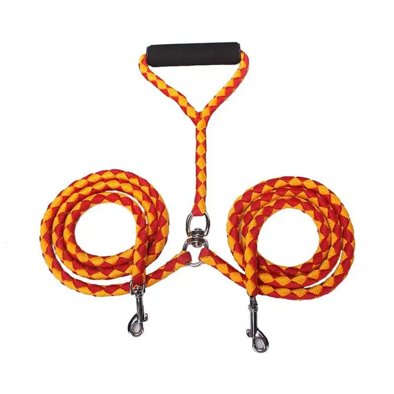 double laisse corde poignee en mousse orange rouge
