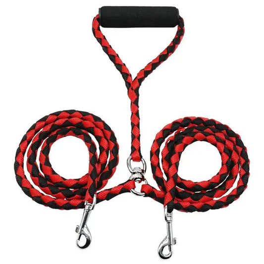 double laisse corde poignee en mousse rouge
