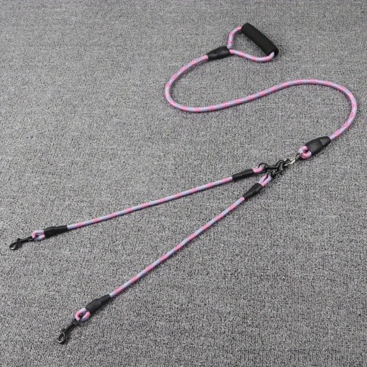 double laisse corde poignee mousse rose