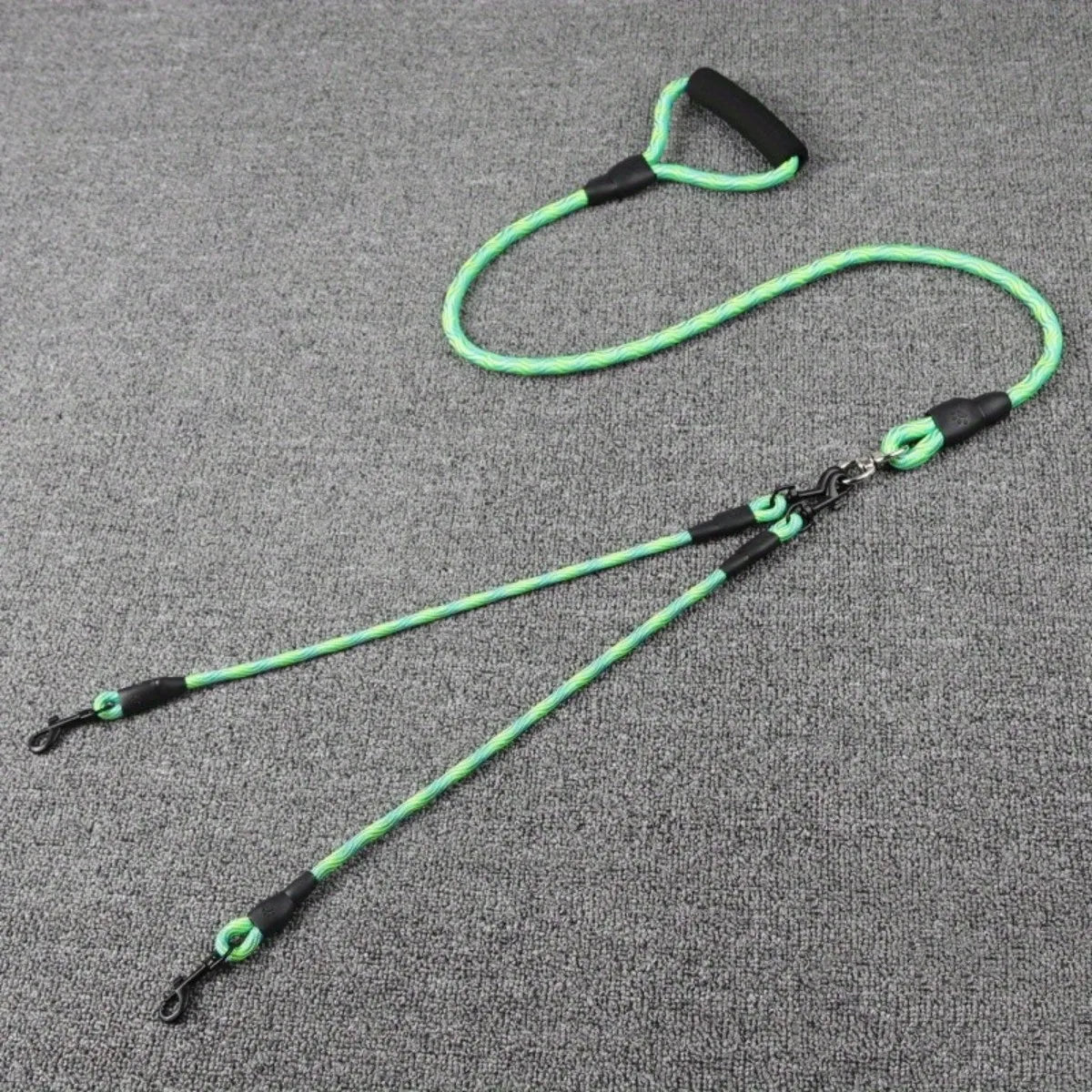 double laisse corde poignee mousse vert