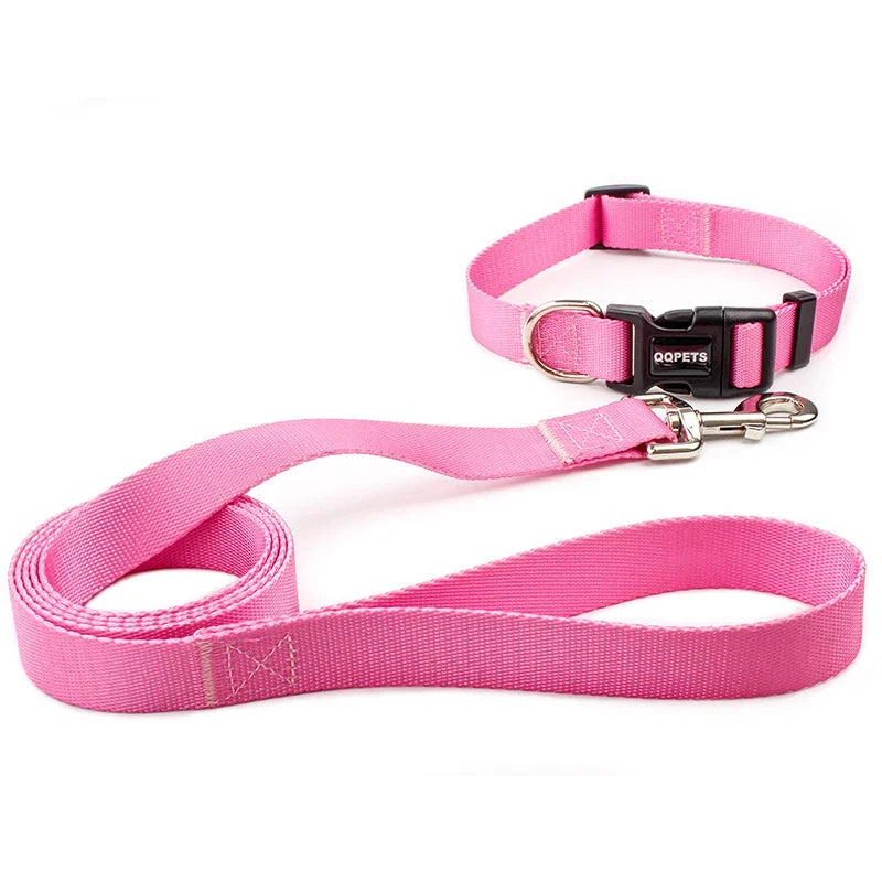 ensemble collier et laisse nylon rose