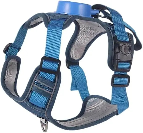 harnais avec laisse integree retractable bleu