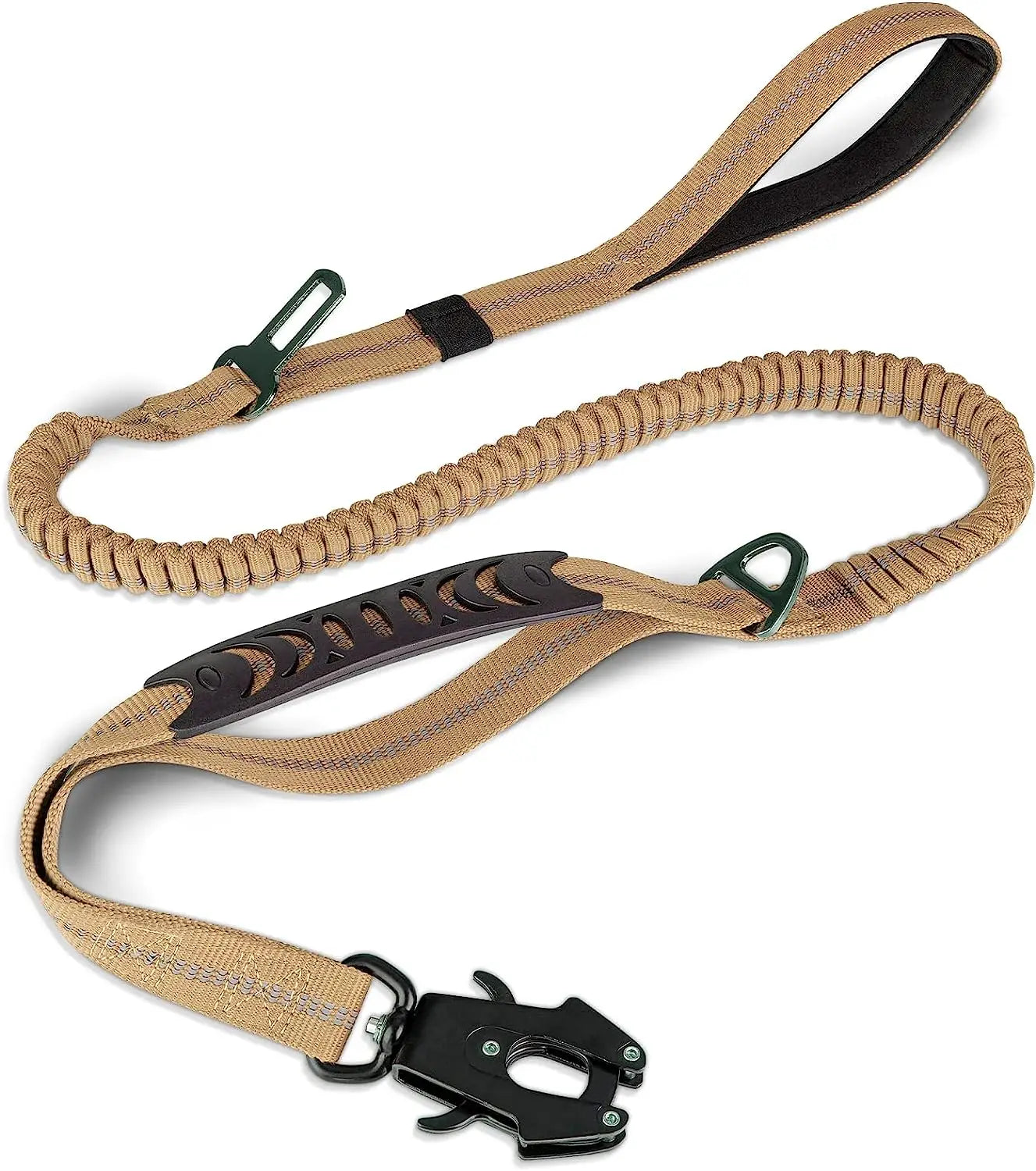 laisse ceinture de securite elastique double poignee attache renforcee beige